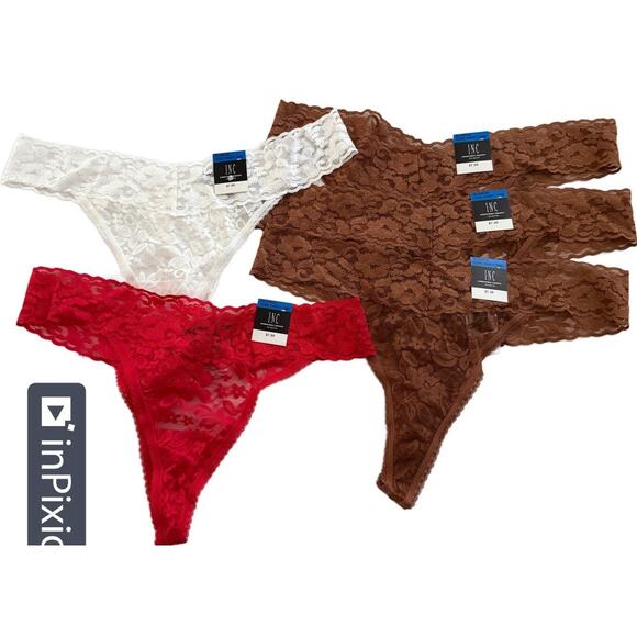 INC Concepts Lot 5pr Lace Thong Panties - Red Brown White - Womens Size XL - Picture 1 of 5